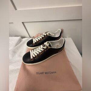Stuart Weitzman Black and Leopard Print Sneakers
